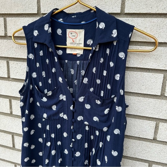 Anthropologie Conversations Snail Print Top Colloquial Sleeveless Buttondown - Picture 4 of 11